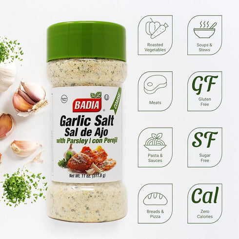 11 oz Badia Garlic Salt with Parsley Savory Blend with Bold Garlic Flavor, Salt & Bright Herb Finish
