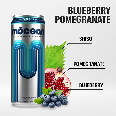 12-Pack (12 oz) 130mg MCEAN Blueberry Pomegranate Energy Drink, fl Clean Adult Energy Drink with Natural Caffeine