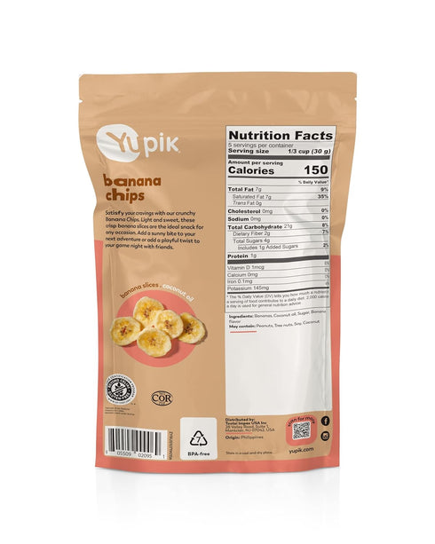 5.5 Oz, Yupik Sweetened Banana Chips, Gluten-Free, Kosher, Dried Fruits, Sweet Crunchy Snacks, Lightly Sweetened Dried