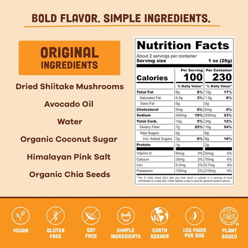 (2.2 Pack 1) Pan's Mushroom Jerky, Organic, Vegan Snacks, Dried Mushrooms Shitake, Plant based Jerky, Meatless Jerky