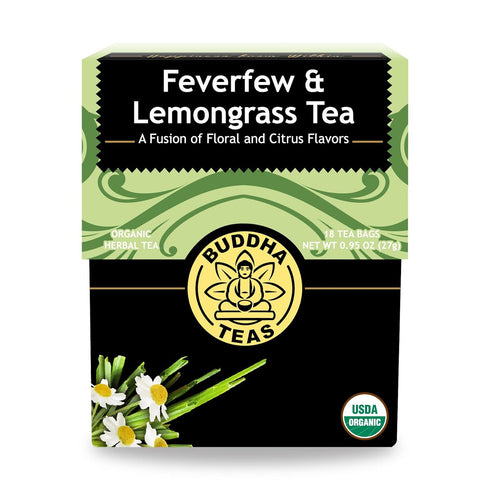 Buddha Teas - Feverfew & Lemongrass Organic Herbal Tea - Caffeine Free, 18 Tea Bags (Pack of 1)