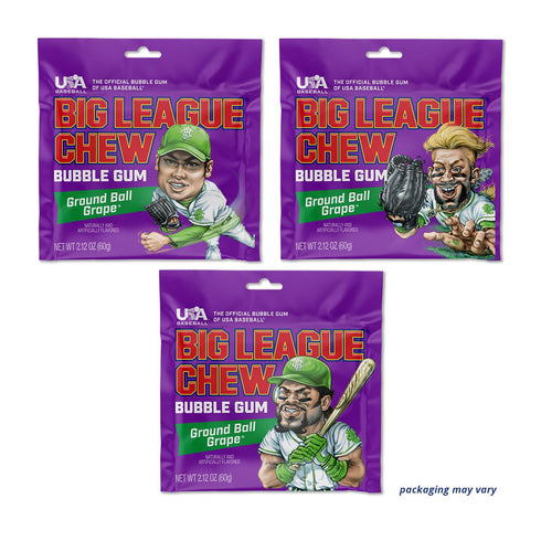 Big League Chew Ground Ball Grape Bubble Gum - Juicy Grape Flavor Explosion | Pack of 12 Bags (2.12oz Each)