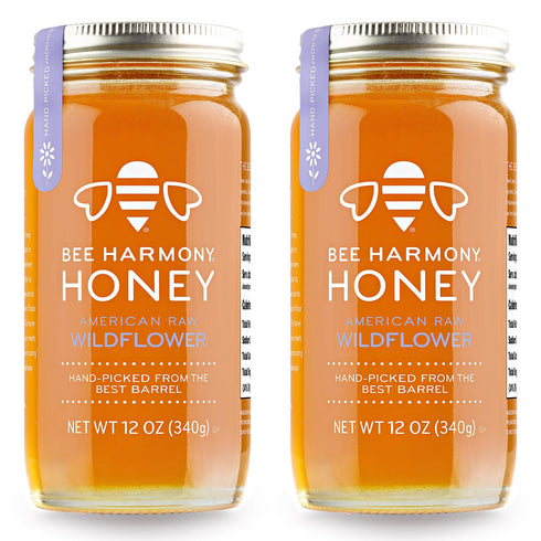 Bee Harmony American Raw Wildflower Honey, 12 OZ (Pack of 2 Jars)