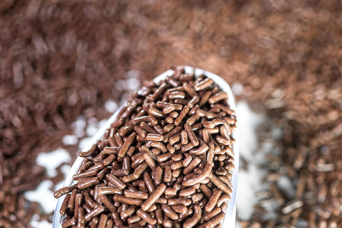 Sweet Evas 100% 1.5 LBS. NATURAL CHOCOLATE SPRINKLES. Gluten Free. Dairy Free. Egg Free. Soy Free. Nuts Free. Vegan.
