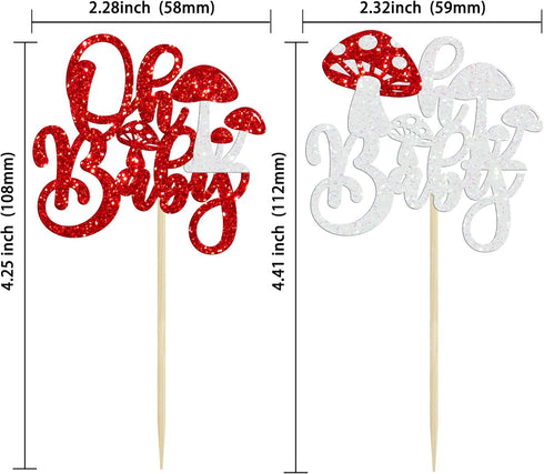 Ephlyn 24Pcs Mushroom Oh Baby Cupcake Toppers Glitter Mushroom Baby Shower Cake Topper Decorations for Spring Mushroom