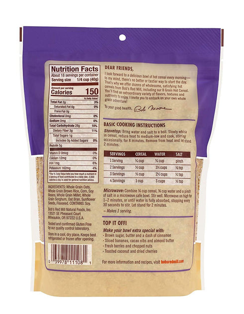 8 25 OZ (Pack 4) Bob's Red Mill Gluten Free Grain Hot Cereal