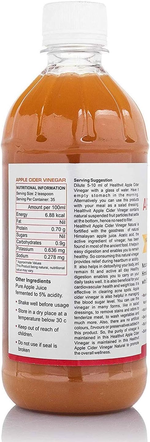 Zeeke 500 ml HealthVit Apple Cider Vinegar with Mother Vinegar, Raw, Unfiltered and Undiluted