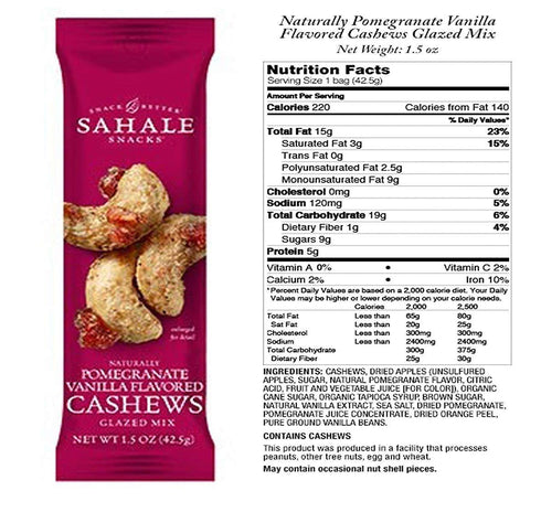 1.5 (Pack 3)3 Sahale Snacks Pomegranate Vanilla Flavored Cashews Glazed Mix, Ounces