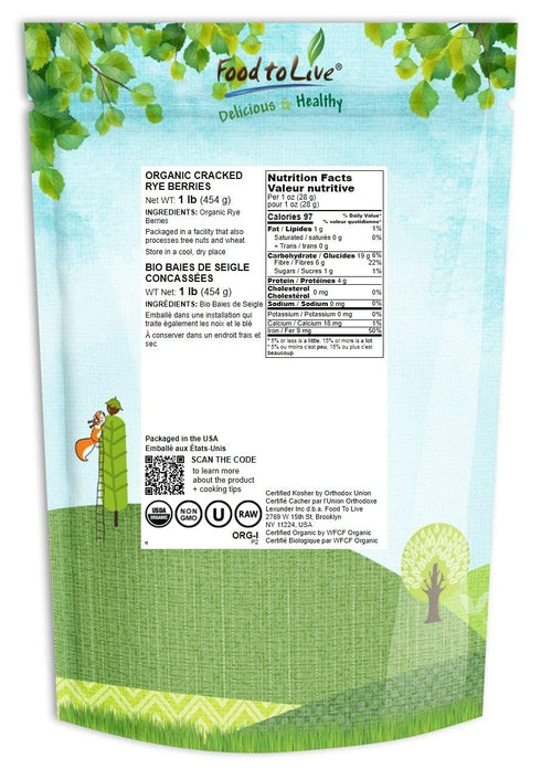 1 Food to Live Organic Cracked Rye Berries, Pound - Non-GMO. Crushed & Sifted Groats. Raw, Vegan, Kosher, Bulk. Broken