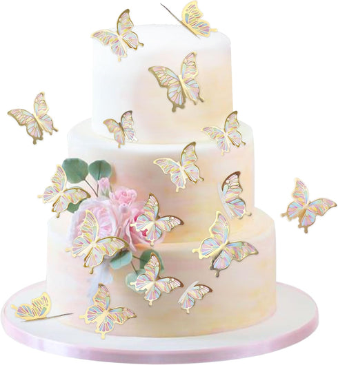 Ercadio 30 Pack 3D Butterfly Cake Toppers - Gold, Waterproof Mix Sizes, Cupcake Picks for Baby Shower, Party