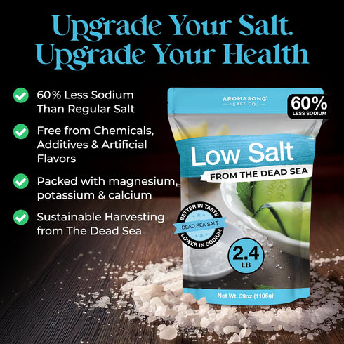 100% 39 oz (1106 Aromasong Low Sodium Sea Salt Natural Fine Grain Dead Sea Potassium Chloride with Dead Sea Salt, g)