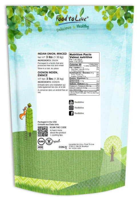 3 Food to Live Minced White Onion, Pounds Dried Onion Flakes, Vegan, Bulk Spice. Great Alternative for Fresh Onions.