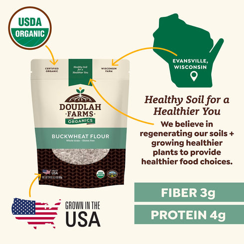 1.5 lb Organic Buckwheat Flour - Non-GMO, USDA Organic, Gluten Free, Vegan - For Baking Bread, Pancakes, and More!