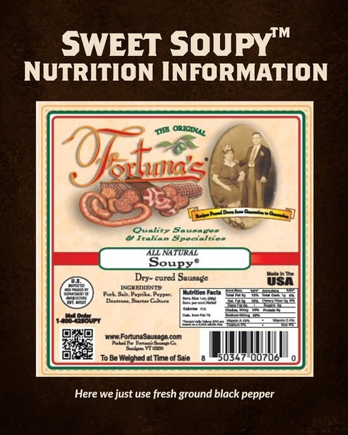 2 x10 oz Fortuna's Sweet Soupy Salami - Sticks, Made in USA with All-Natural Pork, Nitrate-Free, Gluten-Free