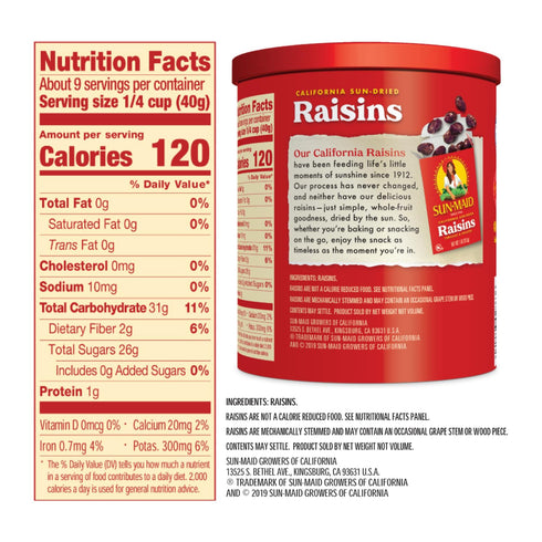 13 oz Sun-Maid California Sun-Dried Raisins - Resealable Canister - Dried Fruit for Healthy Snacks, School Lunches