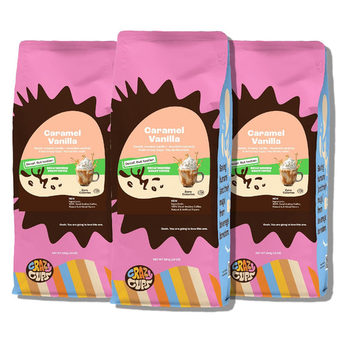Crazy Cups Decaf Flavored Ground Coffee, Caramel Vanilla, in 10 oz Bags,