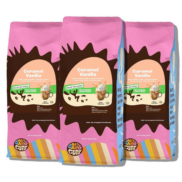 Crazy Cups Decaf Flavored Ground Coffee, Caramel Vanilla, in 10 oz Bags,