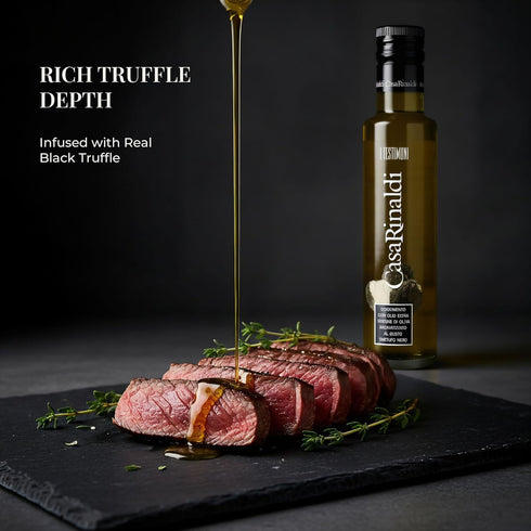 (250ml) Casa Rinaldi Testimone Black Truffle Flavored Extra Virgin Olive Oil Rich Gourmet EVOO with Real Black Truffle