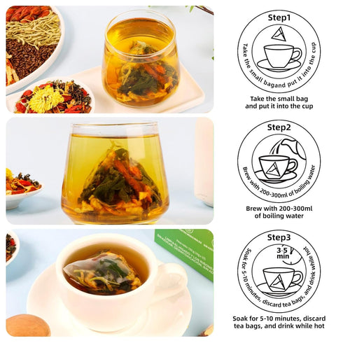 KANGLAI 15 Count Chrysanthemum Goji Berry Tea Bags - Dandelion/Cassia Seed/Gardenia, Vegan, Sugar-Free & Caffeine-Free