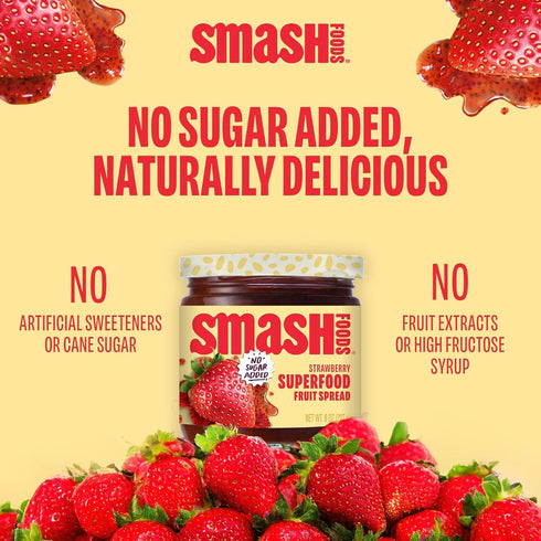 Smash Foods 17.5 oz Strawberry Superfood Fruit Spread, No Sugar Added, Keto Jam with Chia Seeds, Vegan, Low-Calorie