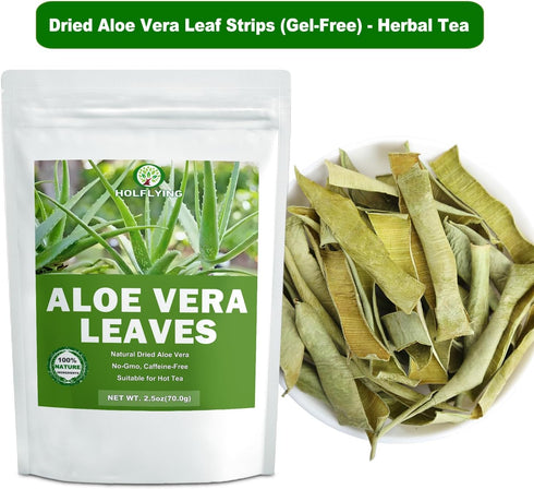 HOLFLYING 2.5 oz, Dried Aloe Vera Leaves Sliced - Cut & Sifted, All-Natural Aloe Leaves Without Aloe Vera Gel, No