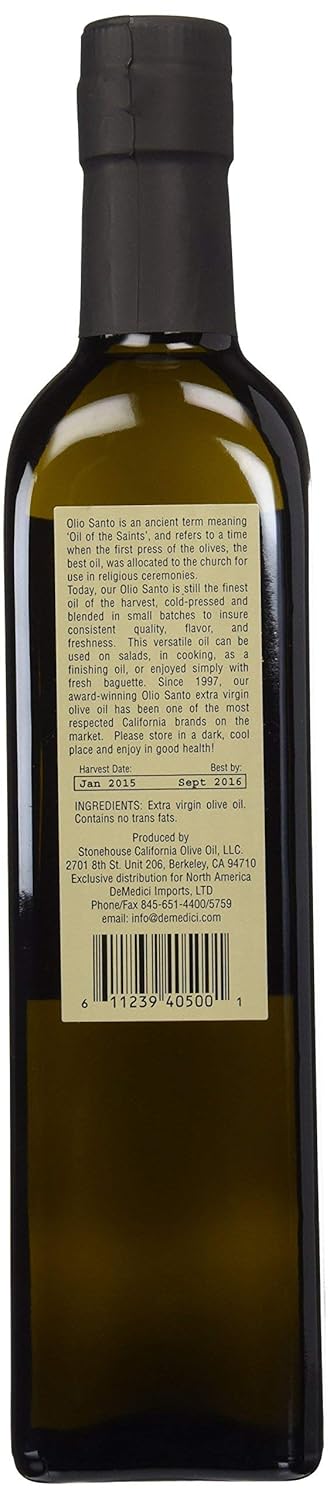 500ml (16.9 oz) Olio Santo California Extra Virgin Olive Oil - Cold Press