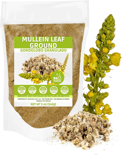 Premium Mullein Leaf Grounded 5 oz (142g) - 100% Pure Leaf, No Fillers, Non-GMO, Dried Leaves Powder