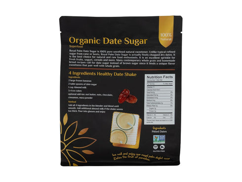 (1LB) 16oz Pack Royal Palm Organic Date Sugar - Premium Natural Sweetener - Ideal Baking Sugar Substitute - High-Fiber