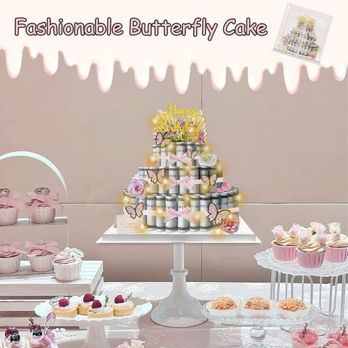WPZQBW Set,Pink Butterfly Happy Birthday money Cake Topper Cake Filled With Cash Happy Birthday Day Cake Gift,Supplies