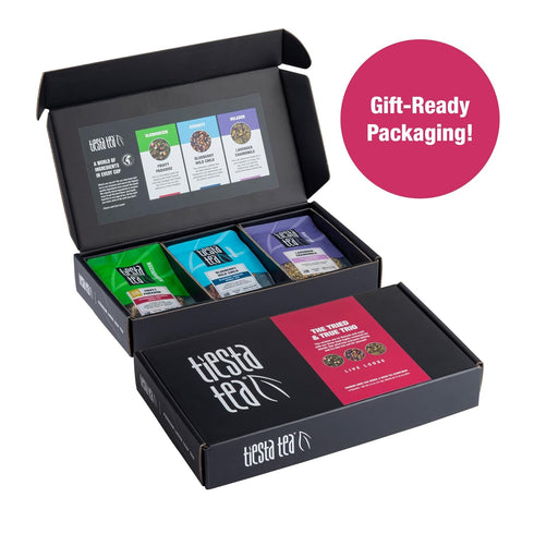 Tiesta Tea Loose Leaf Tea Gift Box, Medium Caffeinated Variety Pack, 3 Pouches of Assorted Blends