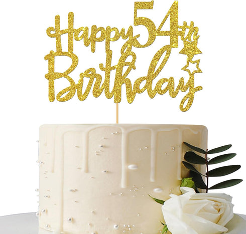Gold Glitter Happy 54th Birthday Cake Topper, Cheers to 54 Years Party Supplies, 54th Birthday Decoration