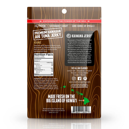 2 3's, Kaimana Ahi Tuna Jerky Kiawe Smoked Sea Salt Ounce - Soft and Tasty - Premium Fish Jerky Made in the USA. High