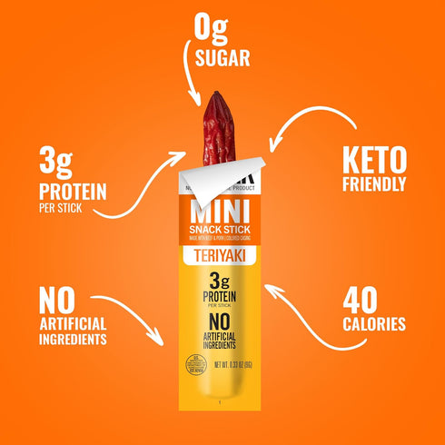 Country 0.33 oz, 48 Tillamook Smoker Zero Sugar Teriyaki Mini Smoked Sausages, Ct, Individually Wrapped Beef Sticks