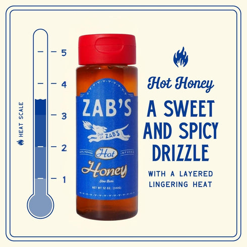 (1 Pack, 12 Oz) Hot Honey by Zab's Fl. | Signature Slow Burn from Rare Datil Peppers with Floral Wildflower Honey |