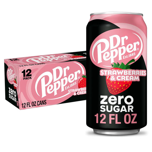 Dr Pepper Zero Strawberries and Cream Soda, 12 fl oz cans, 12