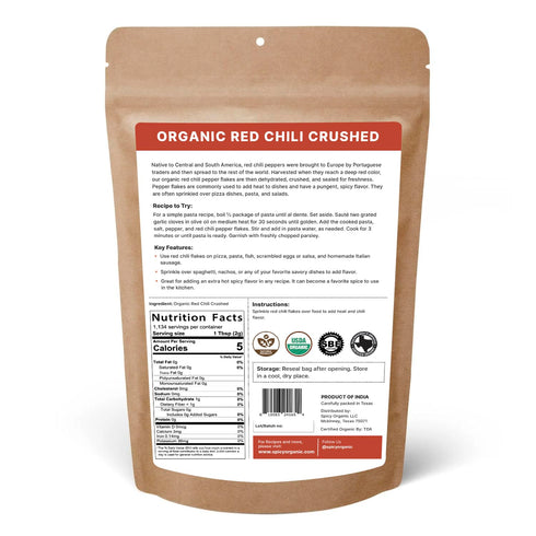 5 lbs SPICY ORGANIC Crushed Red Pepper Flakes - Robust Chili Peppers Seasoning Spice - USDA Organic, Kosher, Non-GMO