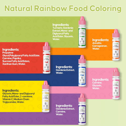 7 Set 10ml, 0.35oz/Bottles Natural Food Coloring Colors FD&C Dye Free & No Artificial Dyes Baking Supplies, Vibrant