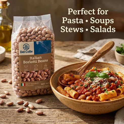 Del Colle (Pack 1) Italian Borlotti Beans Dried Cranberry/Roman Beans, Premium Italian Dry Beans for Cooking, Perfect