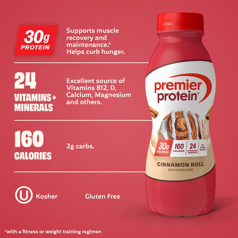 30g 24 Immune 11.5 oz, 12 Pack Premier Protein Shake, Cinnamon Roll, Protein, No Added Sugar, Vitamins & Minerals
