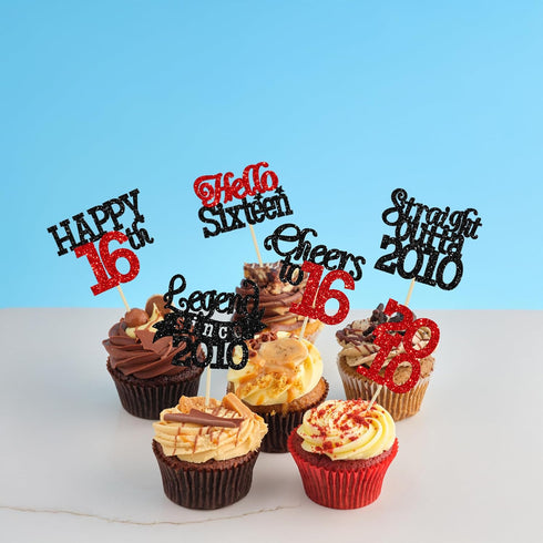 24Pcs 16th 16 2010 16 16th Gyufise Happy Birthday Cupcake Toppers Sweet Legend Since Cupcake Picks Cheers to Years Cake