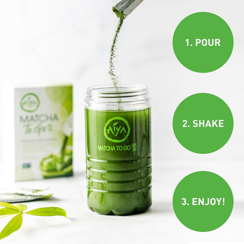 Aiya Matcha To Go Single Serve Packs, Ceremonial Grade Pure Matcha Green Tea Powder (10 Count)