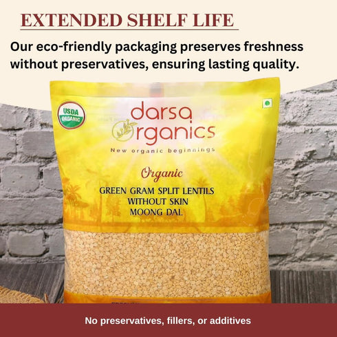 (2lb) Darsa Organics Yellow Moong Dal - USDA Organic Split Yellow Mung Beans - Premium Dry Lentils for Khichdi, Soup