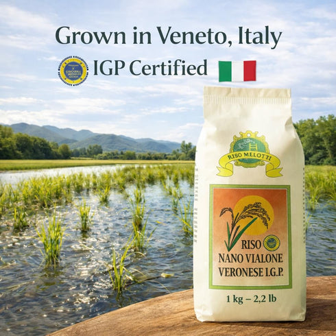 Riso Melotti 2.2 lb (1 Nano Vialone Veronese IGP Risotto Rice Premium Italian Rice, High Starch for Creamy Texture