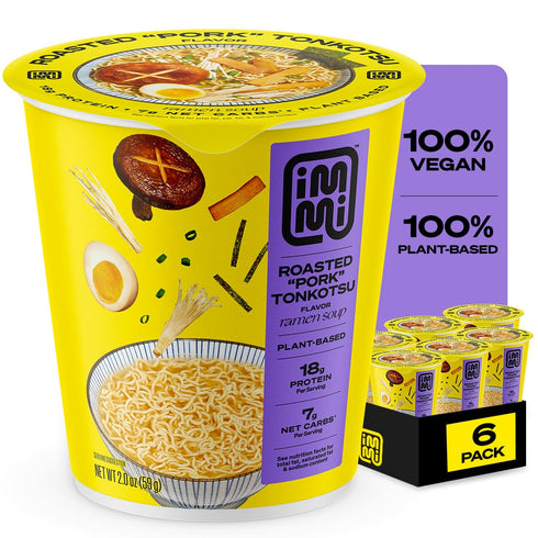 immi Roasted 'Pork' Tonkotsu Ramen Cup Noodles - 18g Plant-Based Protein, 8g