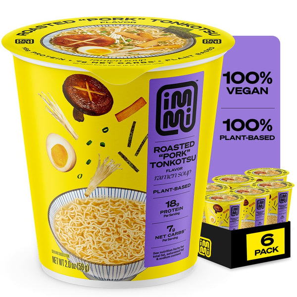 immi Roasted 'Pork' Tonkotsu Ramen Cup Noodles - 18g Plant-Based Protein, 8g