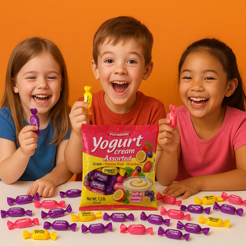 21oz 1.3lbs Pack, Strawberry, Grape & Passion Fruit Yogurt Soft Candy Bag Individually Wrapped Variety Strawberry Grape
