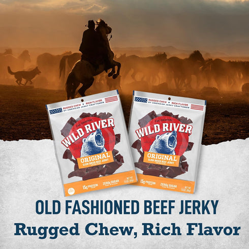 100% 15g 3.5 (Pack 4) Wild River Original Beef Jerky, Old Fashioned Beef Jerky, Gluten Free, Deliciously Seasoned