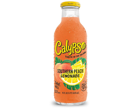 16 Oz (Pack 12) Calypso Lemonade, Southern Peach Lemonade, Made with Real Fruit, Fl Glass Bottles