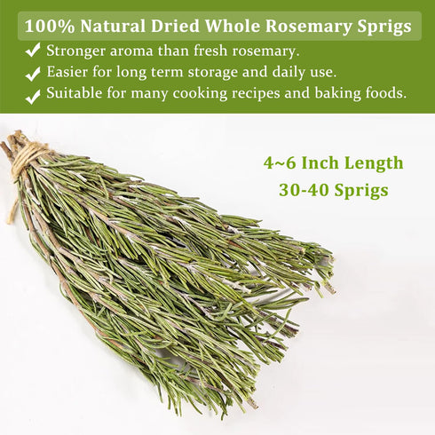 HOLFLYING 100% 2.0 30~40 Natural Dried Whole Rosemary Sprigs, ounces, Rosemary Sprigs Spices, Pcs Sprigs, Perfect