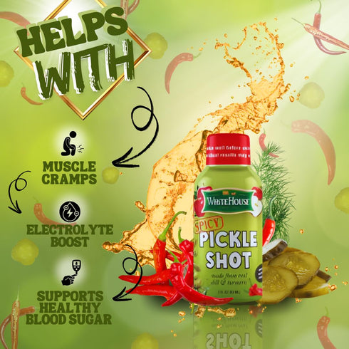 2 (Pack 6) White House Spicy Pickle Shots, With Real Dill and Turmeric, Juice Hydrates and Helps Stop Muscle Cramps, On